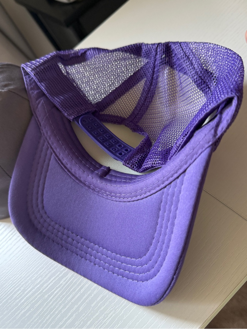 Cheerful & Fun Purple White Patch Trucker Hat with Disco Globe & Smiley - Picture 5 of 5